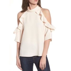 Topshop Ruffle Cold Shoulder Top/Blouse, Peach, Size 8 NWT